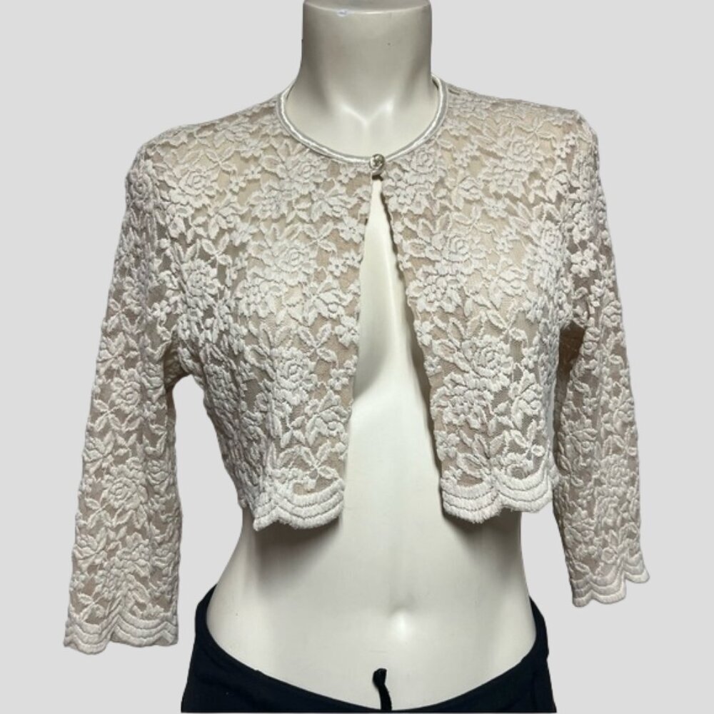 Connected Apparel Ivory/Beige Lace Cropped Bolero Shrug Cardigan Top